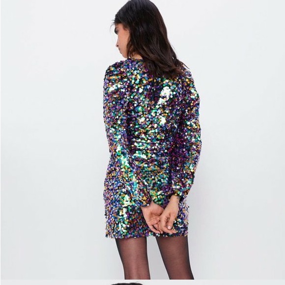 Zara Woman Mini Dress Size S Sequin New  MULTICOLORED - Picture 6 of 7